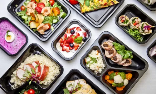 Catering lunch healthy food in containers